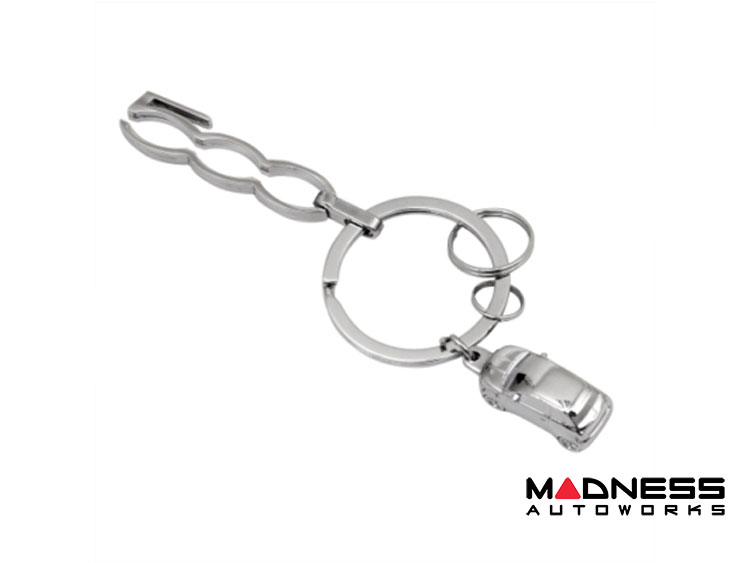 FIAT 500 Keychain - 500 Logo with Silver Car Charm